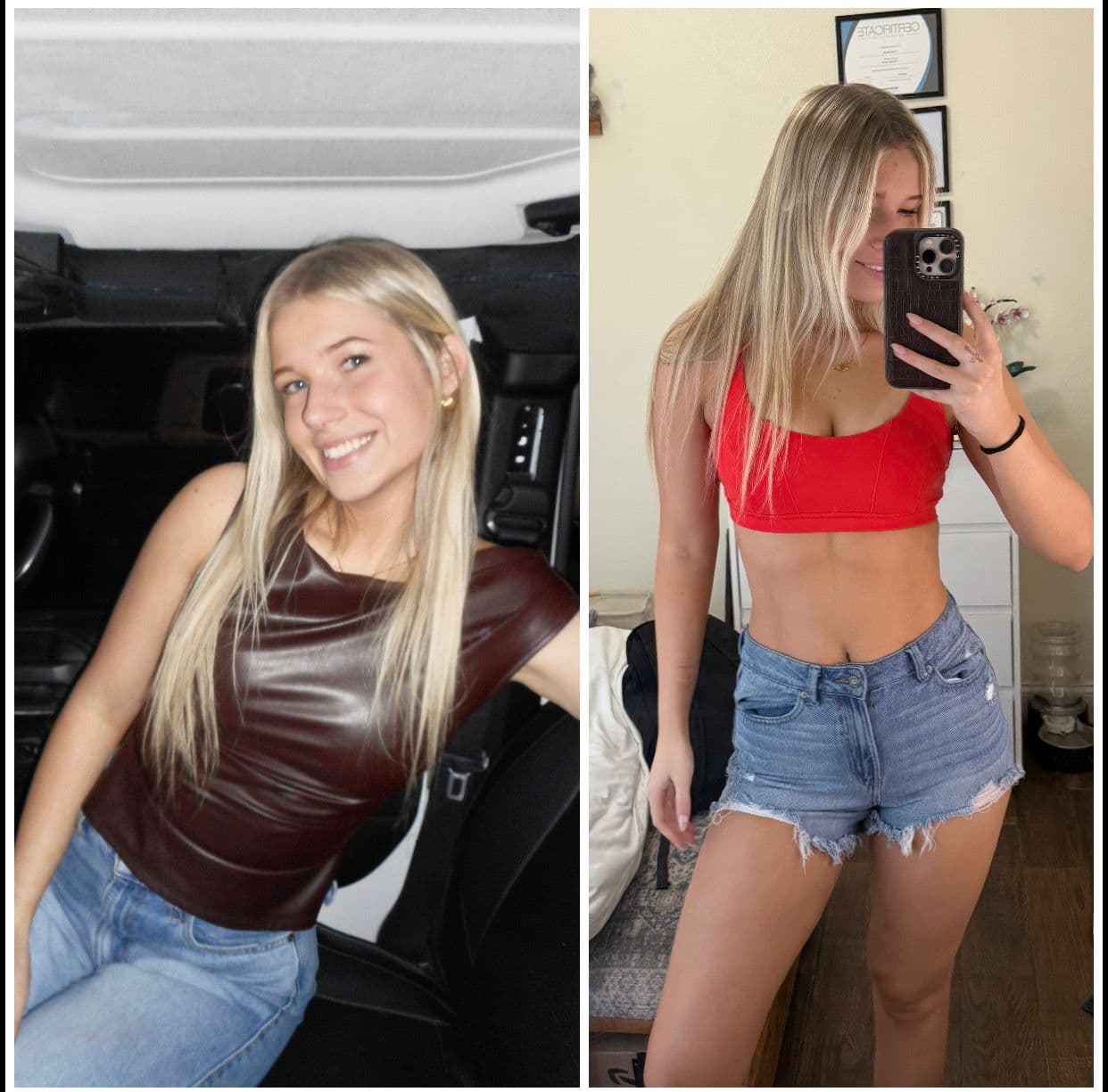 Maddie before and after spray tan